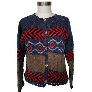 Funsport Funky Design Cotton Blend Knit Cropped Cardigan Sweater Large